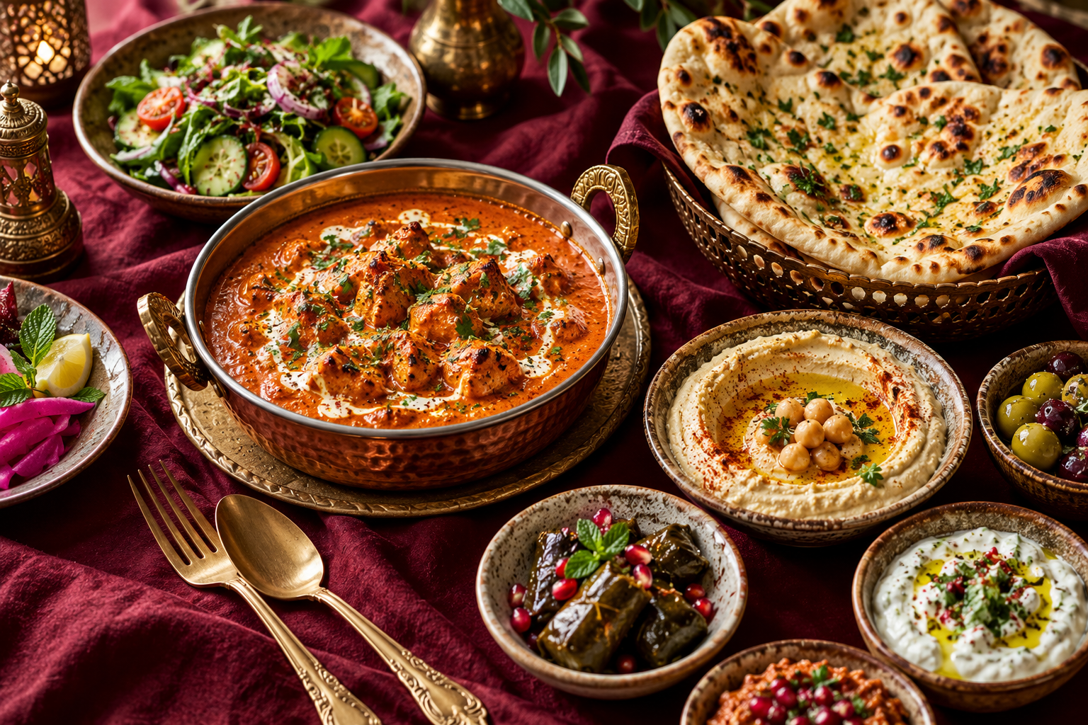 A variety of Indian and Lebanese dishes